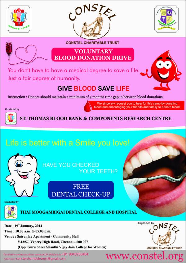 consteltrust's tweet image. Voluntary Blood Donation Drive and a Free Dental Check-up is organised by CONSTEL Charitable Trust.