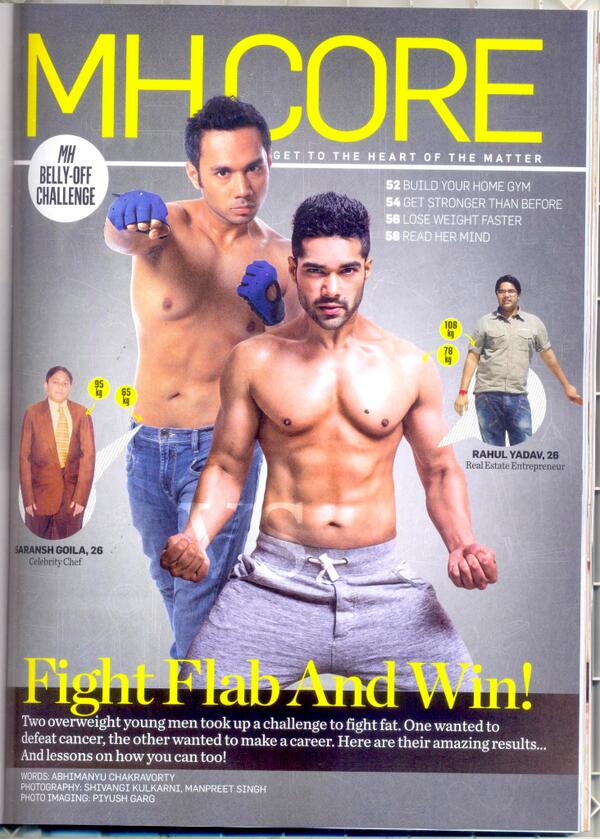 SaranshGoila's tweet photo. This is the ROCKY inspired part of my life. Proud moment to be featured in @MensHealthIndia 95 to 65 kgs #ToplessChef http://t.co/coEkXhRb9M