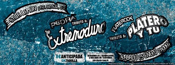 pedratributo's tweet photo. Sábado 25 de Enero en Sala Lemon, Madrid. Junto a @Platerock
GANA 2 ENTRADAS HACIENDO #RT AQUÍ. MUCHA SUERTE!!! http://t.co/C5w2diLQpd