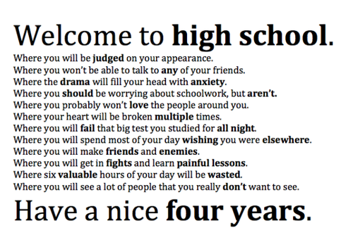 TeenageThoughtt's tweet photo. Welcome to high school http://t.co/ra5ZIypxX6