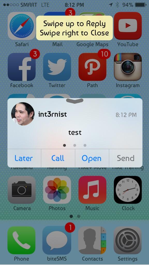 int3rnist's tweet image. swipe up to reply, swipe right to close
#biteSMS #iOS7 #iPhone5s #Cydia #QuickReply #QuickCompose @bitesms