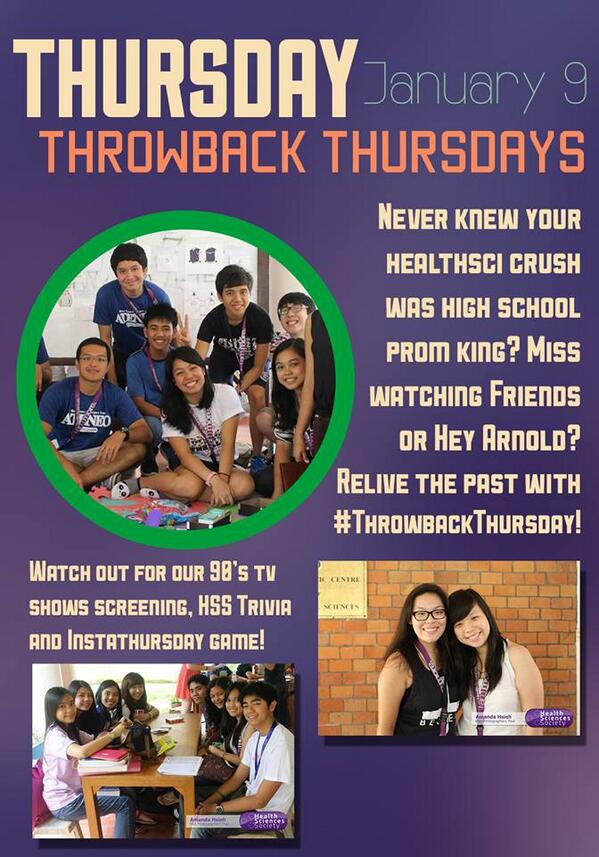 Relive the past with #ThrowbackThursday @ UBE Week! 90's TV shows, HSS trivia, and Instathursday game are in store!