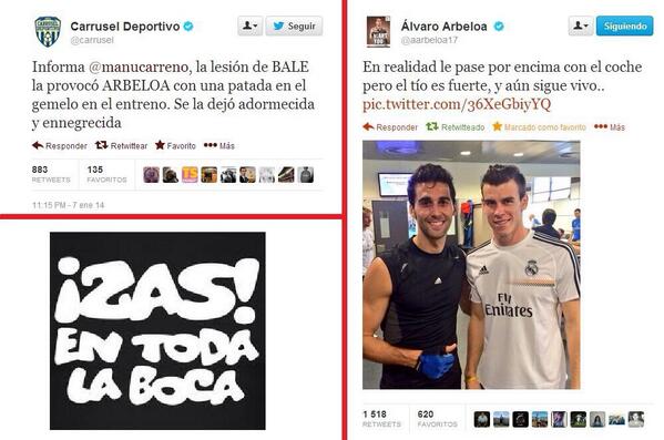 RMadridSoccer's tweet photo. Aquí tenemos el ZAS que le ha dado Arbeloa a Manu Carreño... No tiene desperdicio! http://t.co/li8QHkvTsm