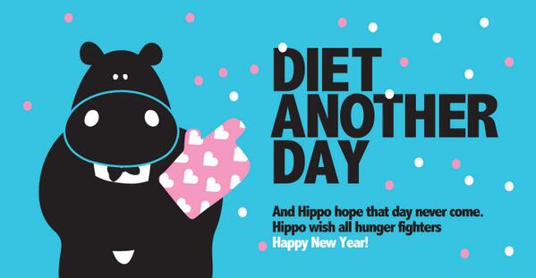 HelloMeHippo's tweet photo. Hippo wonder why dieting be famous Happy New Year resolution. http://t.co/WDU0r9Nych