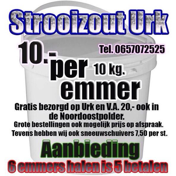 Volgende week word de eerste sneeuw verwacht koop nu uw strooizout 10kg emmer 10€ 7,5kg 7,50 bezorgen is GRATIS RT
