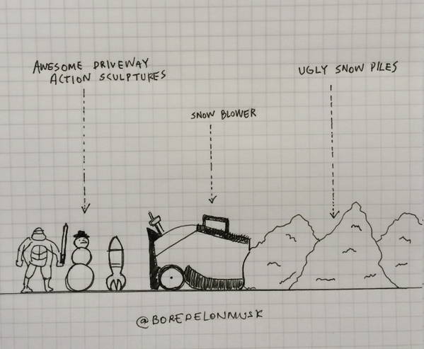BoredElonMusk's tweet photo. Roomba-style snow removal system that 3D prints delightful snow figures behind it. http://t.co/auteygN0UH