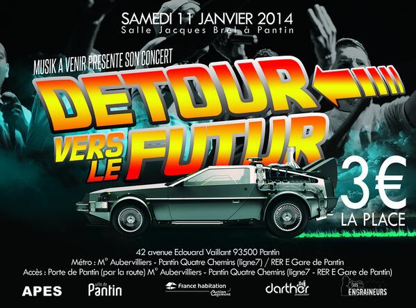 #DetourVersLeFutur place à 3€ à la Salle Jacques Brel à #Pantin 93 à partir de 20h Samedi 11 Janvier 2013