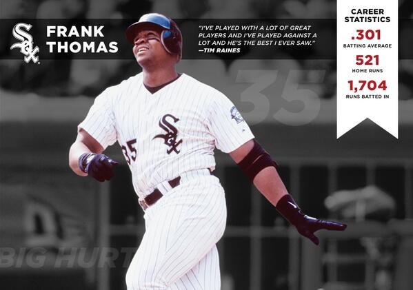 whitesox's tweet photo. Join us in congratulating Frank Thomas on his election into the #HallofFame. Way to go, @TheBigHurt_35! #BigHurtHOF http://t.co/w2dUtWo392
