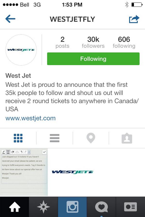 kloeschultz1's tweet photo. @rbartrem @WestJet is this real campaign and Instagram account? #WestJet http://t.co/EItNqzHvJP