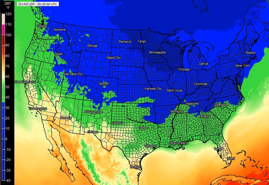 January 2014 Arctic Outbreak (town, ground, highest, Tennessee)
