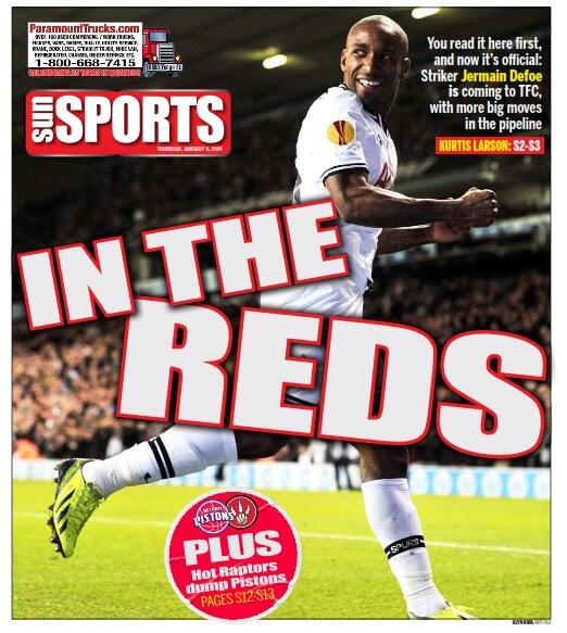 TOSunsports's tweet photo. Exciting times for #TFC fans. Here's Thursday's sports cover http://t.co/CdaFPHJ5Q8