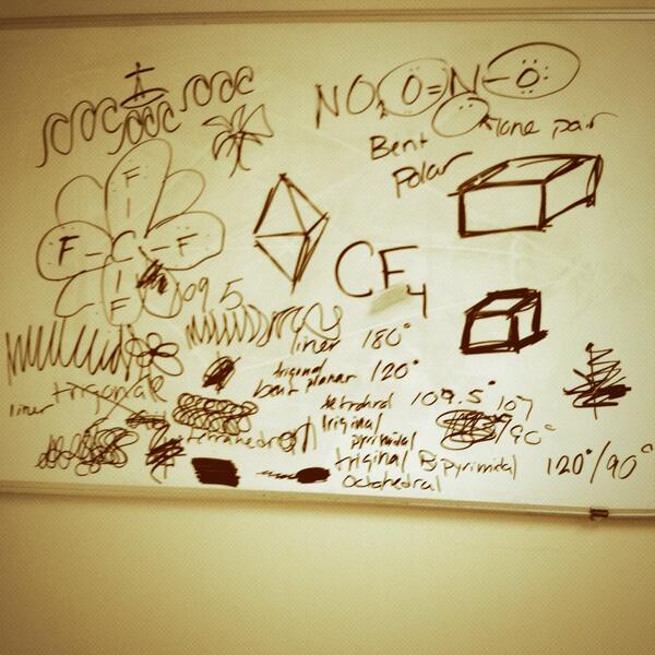 glclearn's tweet image. Our #chemistry students are taking #polarity and #molecularStructures to the board. #doodles #education