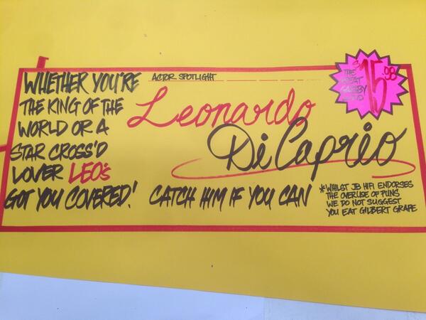 DaleD_JBAus's tweet photo. It's #LeonardoDiCaprio month @JBFrankston Come grab an epic Leo flick minus the puns. @JBHiFi #sale #bargain http://t.co/W6tpBx8ZeP