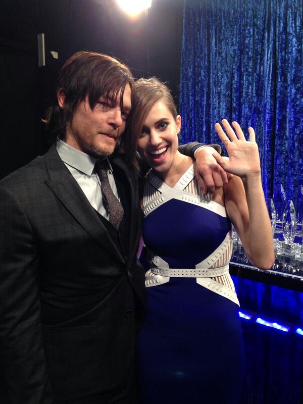 peopleschoice's tweet photo. Allison Williams and Norman Reedus pose together before the go on stage to present! #PeoplesChoice http://t.co/IJpvYoskCn