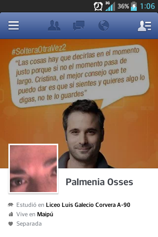 PALKATIA's tweet photo. Un pantallazo de mi perfil en face...ya no te vere en #SOV2 @paulobrunetti pero te tengo aca y espero #MamaMechona :) http://t.co/oXfwhWBDIu