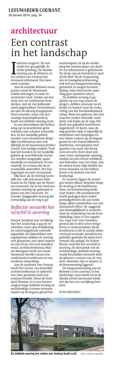 Een mooi stuk in de <a href="/lc_nl/">Leeuwarder Courant</a> door criticus #PeterKarstkarel over de woningen in #Tijnje en #Ureterp van MA2