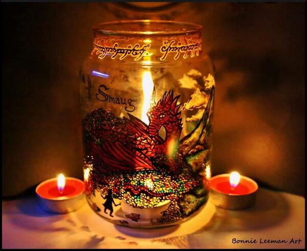 BonnieLeeman's tweet photo. @TheHobbitMovie hand painted candle holder @JRRTolkien @ukcrafts #smaug #hobbit #art #craft http://t.co/iJ0O0lIlz3 http://t.co/wOAVY5oRdK