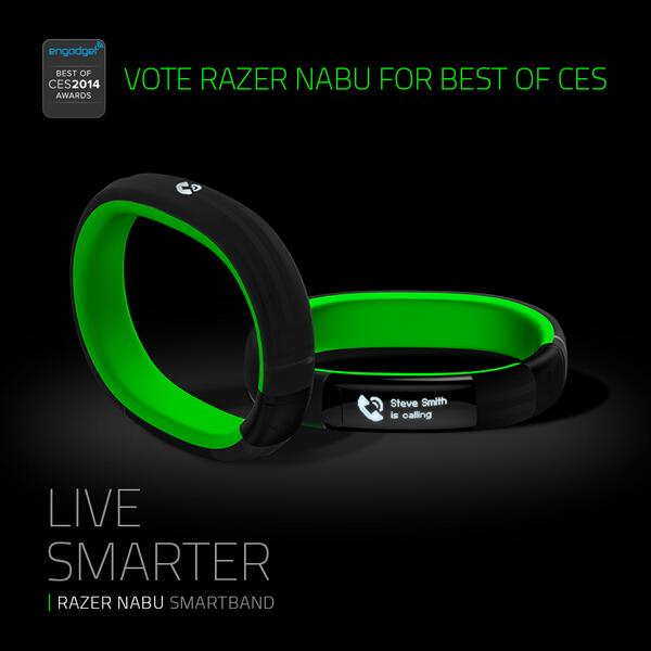 Razer's tweet image. Change the gamer stereotype with us. Vote Razer Nabu for Best of CES: rzr.to/yFzui
