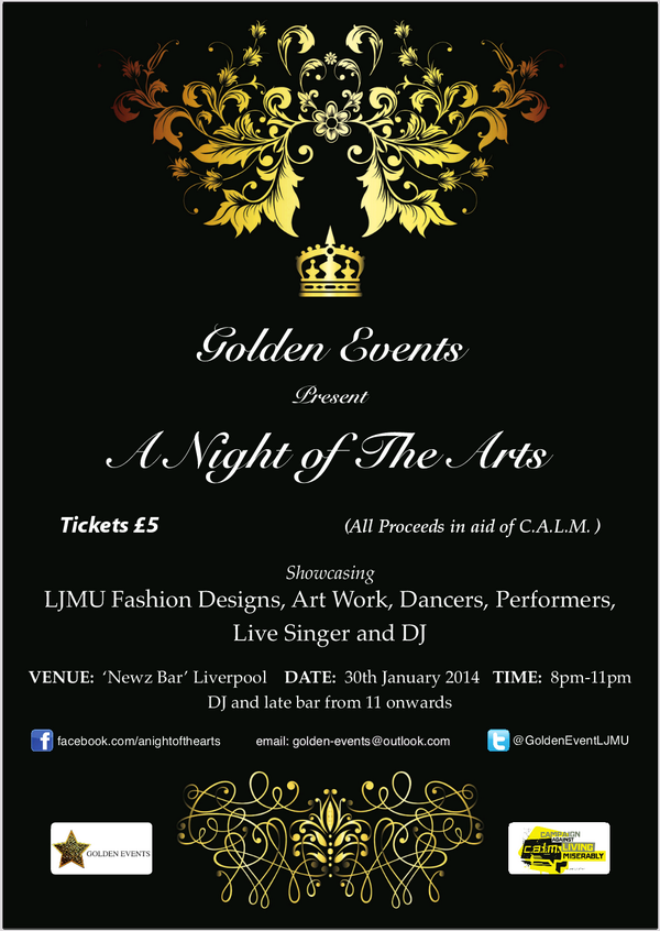 GoldenEventLJMU's tweet photo. Only 3 weeks til 'A Night Of The Arts' takes place, get buying your tickets now folks to save disappointment! http://t.co/Iepbm5H4w4