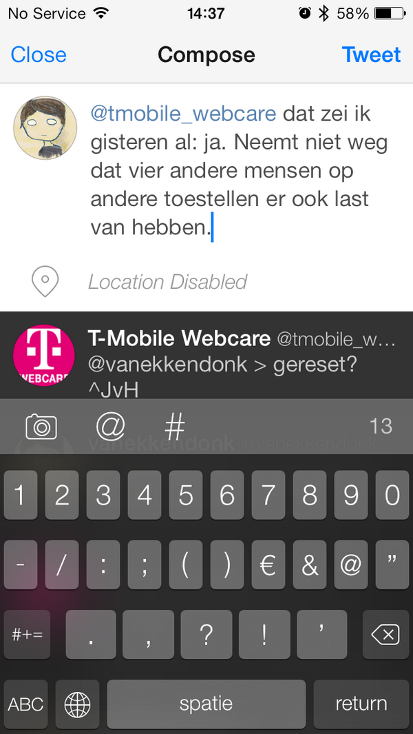 vanekkendonk's tweet photo. @tmobile_webcare dat zei ik gisteren al: ja. Daarbij, vier andere mensen op andere toestellen hebben er ook last van. http://t.co/IooIeTBhxL