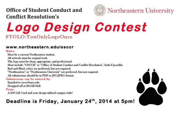 OSCCR_NU's tweet photo. It's time! Design a logo for OSCCR &amp; win a gift card &amp; bragging rights! #YOLO #YouOnlyLogoOnce #smarthusky Due 1/24 http://t.co/HHbGo7aiuG