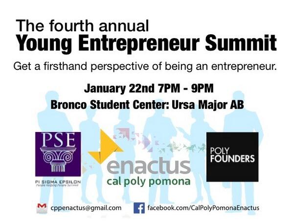 cppenactus's tweet image. Get exited! Young Entrepreneur Summit is around the corner! Don't miss one of the best events on campus! #cpp #cba