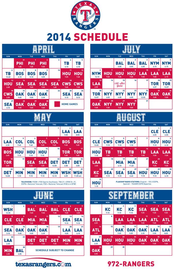Texas Rangers Schedule 2022 Pdf Texas Rangers On Twitter: "2014 Texas Rangers Schedule With Game Times Is Now Available. Tell Us What Games You Plan To Come To This Season. Http://T.co/J9Rfv9Kovg" / Twitter