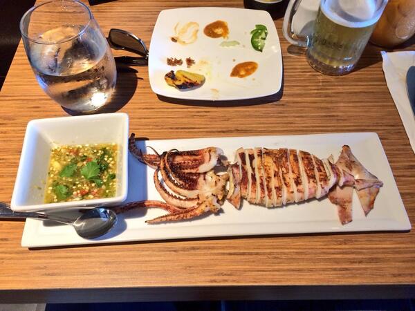 SkiScottSki's tweet photo. Sumran Thai Cuisine on corner of Edwards and Westminster "Grilled Squid" fantastic !! http://t.co/4EXLzgdeIG