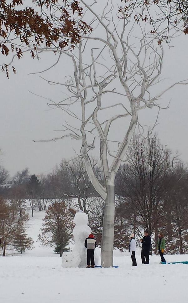 Looks like a giant snowman in the works over by the Roxy Paine! Who else is having fun on Art Hill today? #SLAMsnow