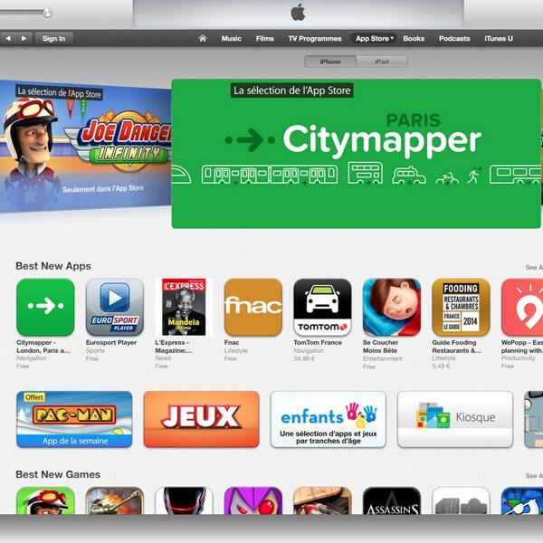 Citymapper's tweet photo. La selection de l'App Store in France!! C'est magnifique!! http://t.co/tRwpEAOAjW
