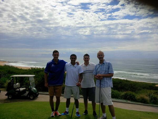 Tim_Cahill's tweet photo. Me and @jakeelder92 against the old boys #CElder and @rickw66 2nil up at the moment at #ShelleyBeachGolfClub http://t.co/HvMXVF7IHD