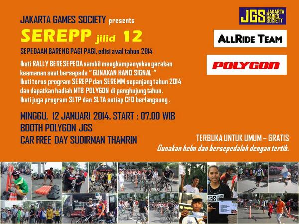 JakartaGamesSoc's tweet photo. SEREPP jilid 12, Minggu 12 Jan guest star : ALL RIDE TEAM, jam 7 pg start di booth @Polygonbike Jl. Blora JakPus. http://t.co/Y1HwlPUpnV