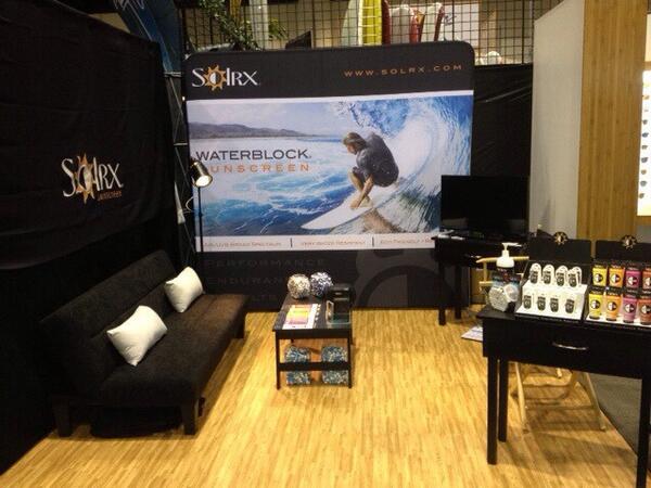 SolRxGlobal's tweet photo. Surf Expo Orlando started today! Check out our sick setup. #sunscreen #SolRx #newlook #sameproduct #sunshine http://t.co/6yHwOxGQp3