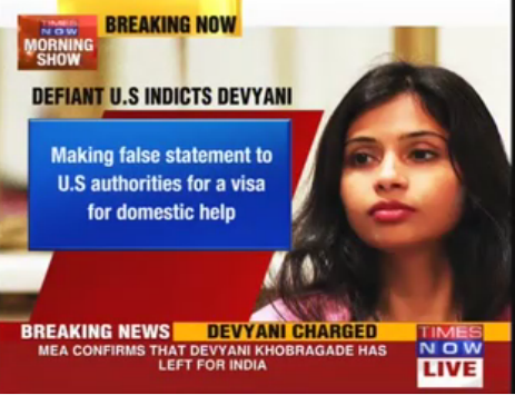 TimesNow's tweet photo. MEA confirms that Devyani is on her way back to India & she has been transferred to New Delhi #DevyaniHumiliated http://t.co/3M21y8BMqU