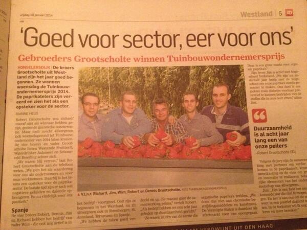 Vandaag in <a href="/AD/">a</a> Westland ' Goed voor sector, eer voor ons' winnaar Kwekerij 4Evergreen <a href="/Den_gr/">Dennis grootscholte</a>