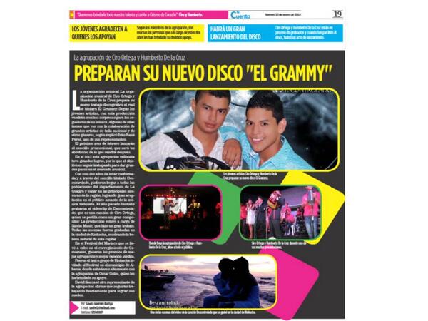 SGuerreroB's tweet photo. @CiroJom @Humbertinhoacor @ivanperezDj12 Ciro Ortega y Humberto De la Cruz preparan su disco El Grammy http://t.co/tF9CPfhR6d