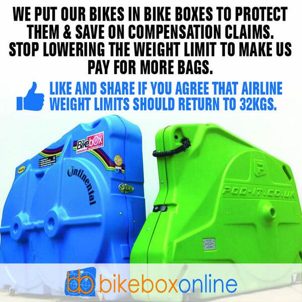 RT and join us in rejecting Easyjet's decision to lower the weight limit from 32kgs to just 23kgs for bikes.