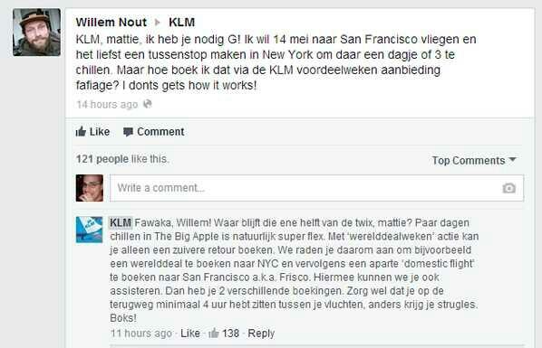 ticestapel's tweet photo. Briljante reactie van de KLM op een vraag van een klant via Facebook. http://t.co/50C5eO61qY