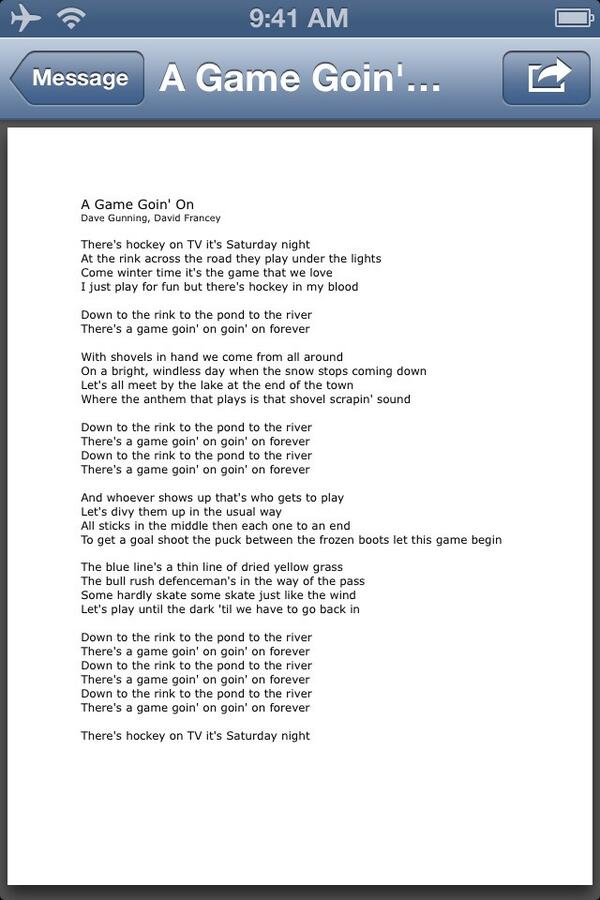 Dave Gunning on X: @CBCMusic here are the lyrics to A Game Goin' On   / X