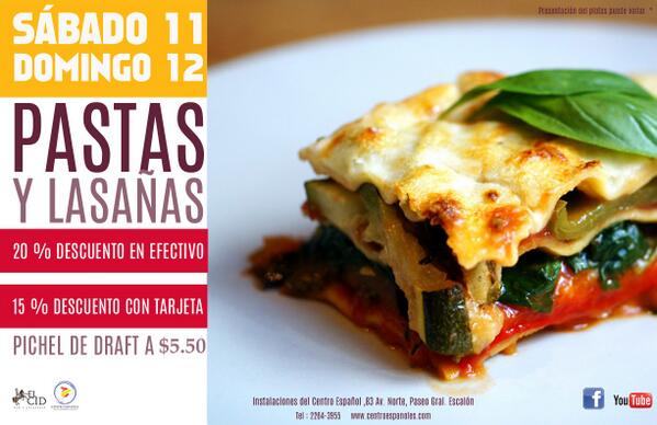 CentroEspanoles's tweet photo. Para este 2014 traemos nuevas promociones... Este fin de semana pastas y Lasañas con un 20% de descuento! http://t.co/QnEdPk5dgf