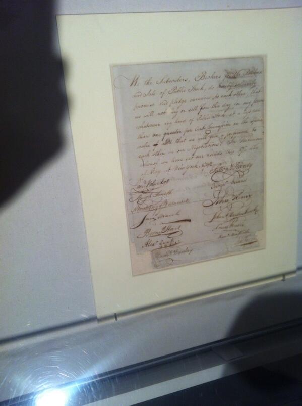 JoshElkin's tweet image. This document, signed in the late 1700s, is the reason why the NY Stock Exchange exists. Pretty neat. #BusinessNerd