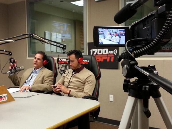 BizDevTim's tweet image. Eric Atilano and Kevin Hall in the ESPN studio with Bekah Stone