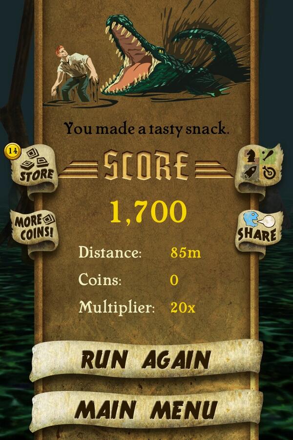 rking1986's tweet photo. I got 1,700 points while escaping from demon monkeys. Beat that! http://t.co/swTtSZFnYb #TempleRun http://t.co/c9zWg8fN9Z