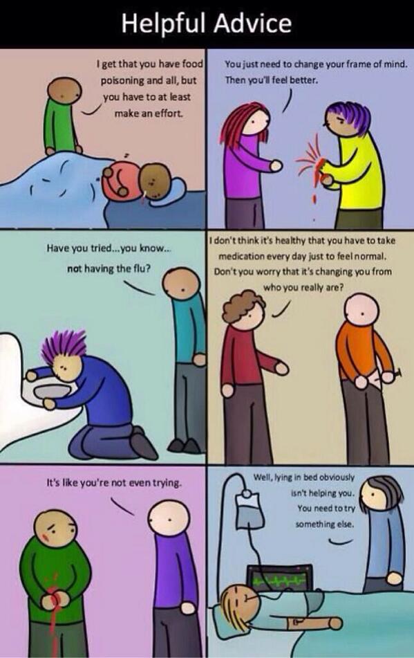 FightingStigma's tweet photo. This is so perfect. 
If we treated physical illnesses the way people treat mental illnesses: http://t.co/CyvBZUCqX9