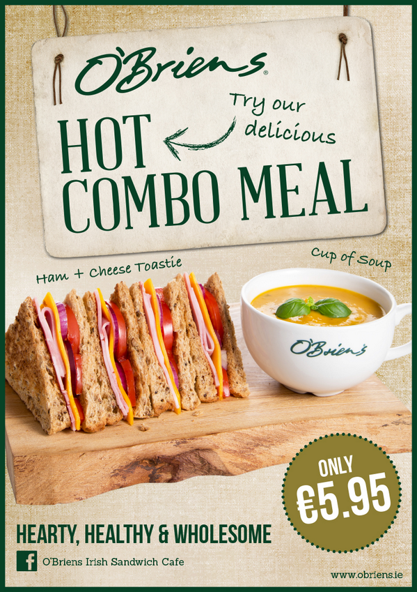 OBsCastlebar's tweet photo. Warm yourself up today with #OBriensHotComboMeal Get a Ham&amp;Cheese Toastie with a cup of soup for only €5.95!#OBriens http://t.co/SQ5pLUhXT6