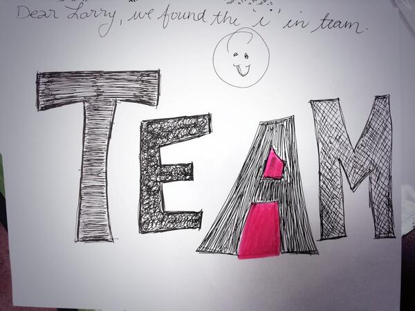 AEFinal's tweet image. A little office antics this morning... Larry claims there's no "I" in team.