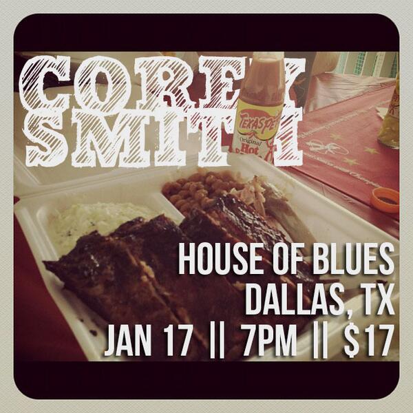 coreysmithmusic's tweet photo. RT to win 2 free tix to my show at @HOBDallas on 1/17. Winner chosen at random! http://t.co/MGvCi03Fyk