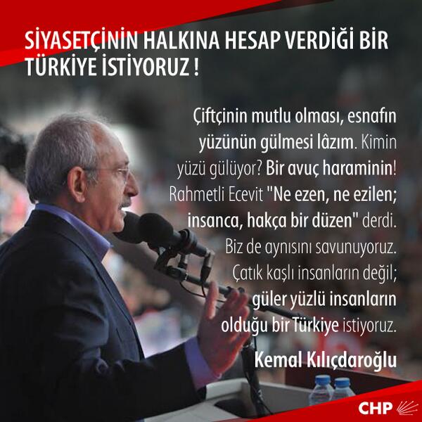 herkesicinCHP's tweet photo. Kemal Kılıçdaroğlu: "Siyasetçinin halkına hesap verdiği bir Türkiye istiyoruz!" http://t.co/ik1K5aOaDY