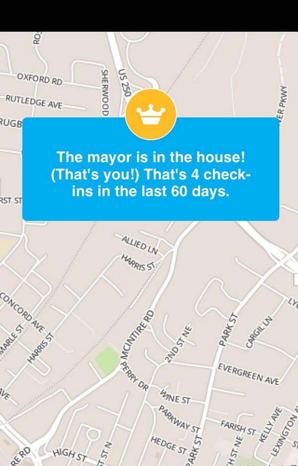 I'm still the mayor of <a href="/tinkersmiths/">Tinkersmiths</a> on <a href="/foursquare/">Foursquare</a>! 4sq.com/1aqYsWe