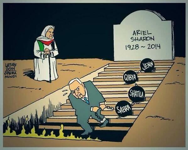 Brezilyalı karikatürist Carlos Latuff'un Ariel Şaron'un gebermesinden sonraki ilk çizimi.HÜKÜM ZAMANI! <a href="/OmerLekesiz/">Ömer Lekesiz🇹🇷</a>